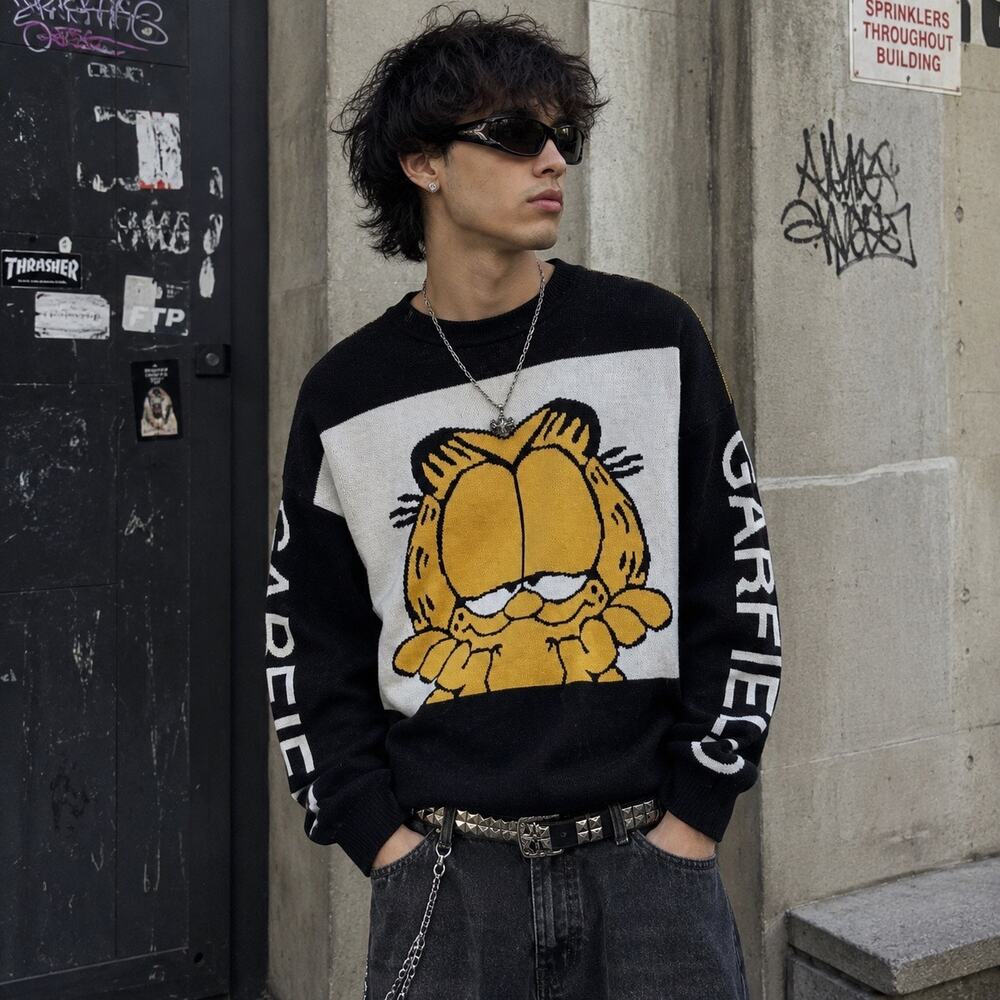 Garfield Graphic Mens Sweater Sz XXL Y2K Streetwear Grunge Pullover Novelty